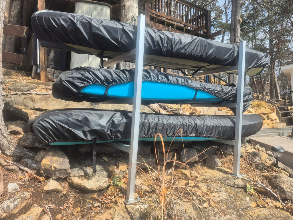 Triple Yak-Rak – Land Mount 3-Level Kayak and Paddleboard Storage Rack